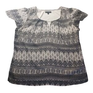 Sara Michelle‎ Printed Blouse Women's XL Short Sleeve Boho Top Black White Flowy